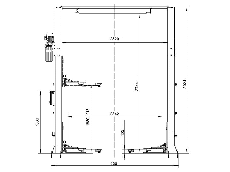 2-Post "Clear floor" car lift - Hydraulic - 4200kg. - Basic line (JA4200T-CF)