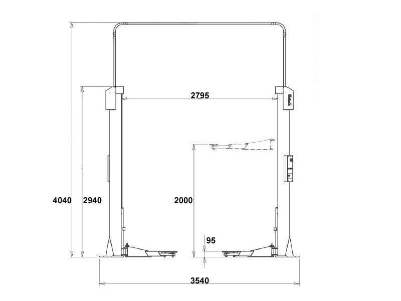 2-post Electromechanical baseless lift - 3500kg - Euro line (JA3500T-E)