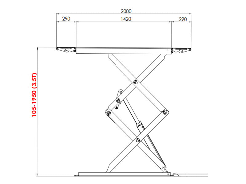Scissor car lift - Low profile / Floor mounted - 3500 kg. - Euro line (JA3500S-E)